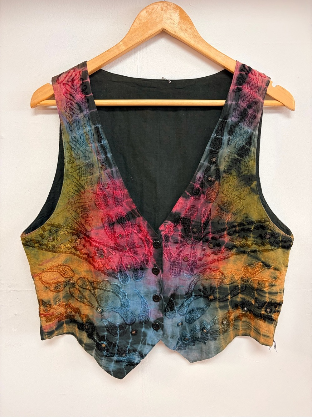 Boho Tie-Dye V-Neck Button Front Vest - Multicolor